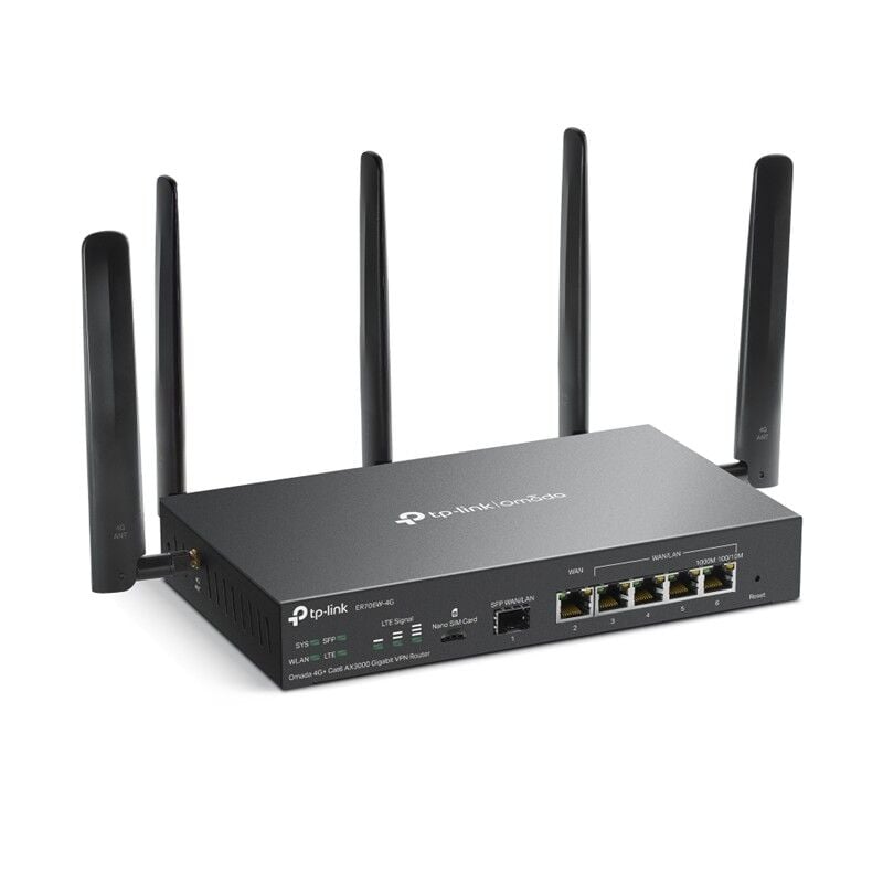 TP-LINK OMADA ER706W-4G AX3000 1XGIGABIT SFP WAN/LAN PORT 1XGIGABIT RJ45 WAN PORT 4XGIGABIT WAN/LAN RJ45 VPN ROUTER