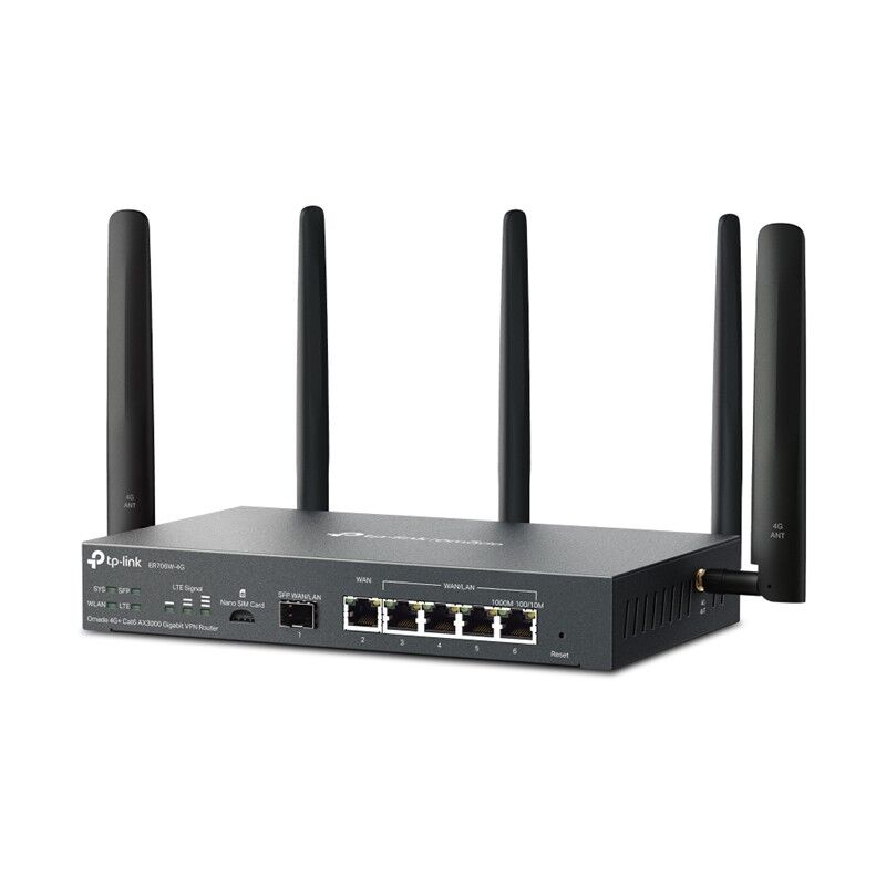 TP-LINK OMADA ER706W-4G AX3000 1XGIGABIT SFP WAN/LAN PORT 1XGIGABIT RJ45 WAN PORT 4XGIGABIT WAN/LAN RJ45 VPN ROUTER