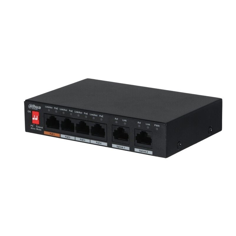 DAHUA PFS3006-4ET-60 4 PORT 10/100 + 2 PORT 10/100 UPLINK 250 METRE 60W POE METAL KASA SWITCH