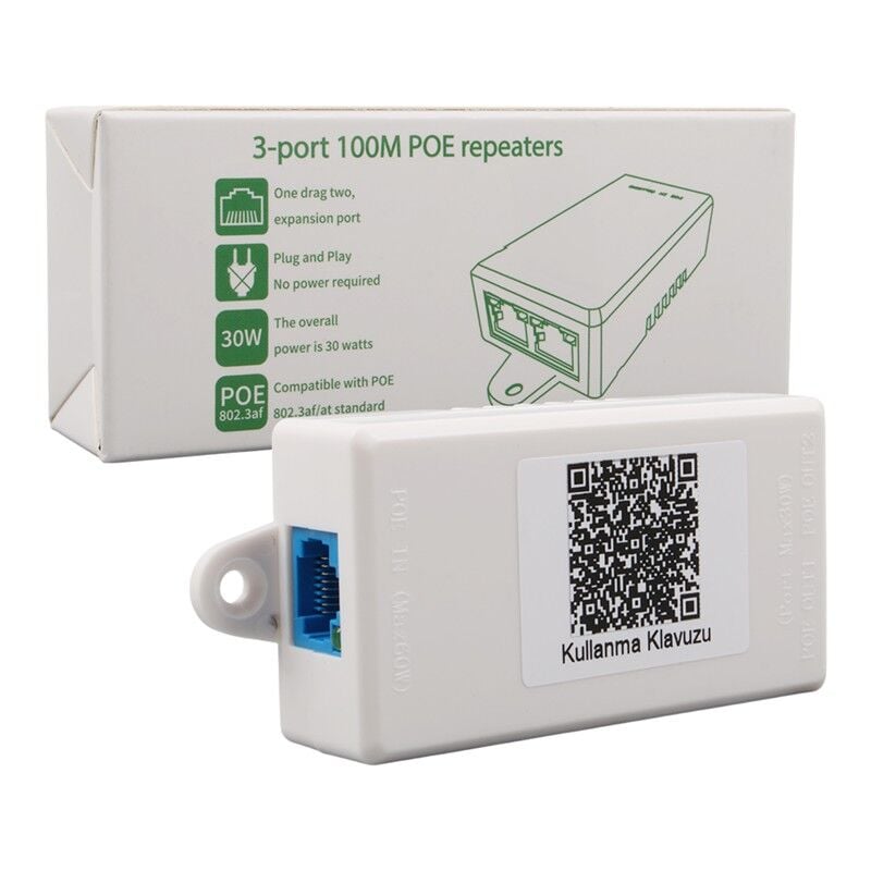 URANIUM POE-RP12 1 PORT POE GİRİŞ BESLEME+ 2 PORT POE ÇIKIŞ 10/100 PLASTİK KASA POE REPEATER