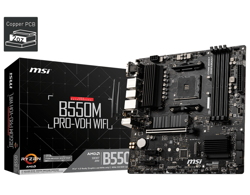MSI B550M PRO-VDH WIFI DDR4 4400MHZ 1XVGA 1XHDMI 1XDP 2XM.2 USB 3.2 MATX AM4 (AMD 5000/4000G/3000 SERİLERİ İLE UYUMLU)