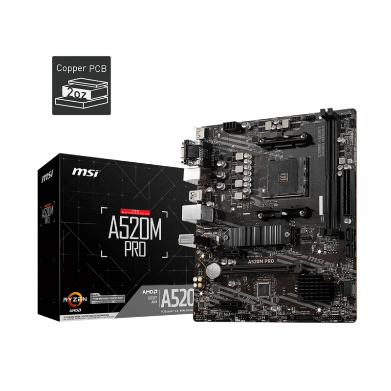 MSI A520M PRO DDR4 3200MHZ 1XVGA 1XHDMI 1XDP 1XM.2 USB 3.2 MATX AM4 (AMD AM4 5000/4000 /3000 SERİSİ İLE UYUMLU)